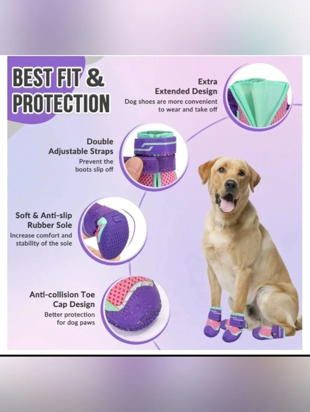 New Slow Ton Reflective Purple and Pink Dog Boots with Mint Accents (SIZE:0)
